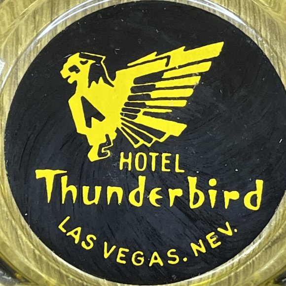 Hotel Thunderbird Casino Glass Ashtray Las Vegas Nevada Green Glass 3-1/2” - Picture 2 of 5